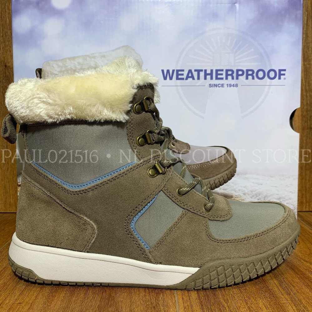 WEATHERPROOF Women's Snow Winter Lightweight Boots, Tan/Blue, Select Your Size